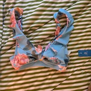 Cupshe Light Blue Floral Bikini Top with Pink Flowers